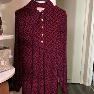 Michael Kors Red and Black Long Sleeve Dress